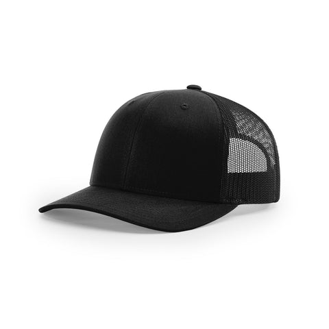 Black trucker cap on a white background
