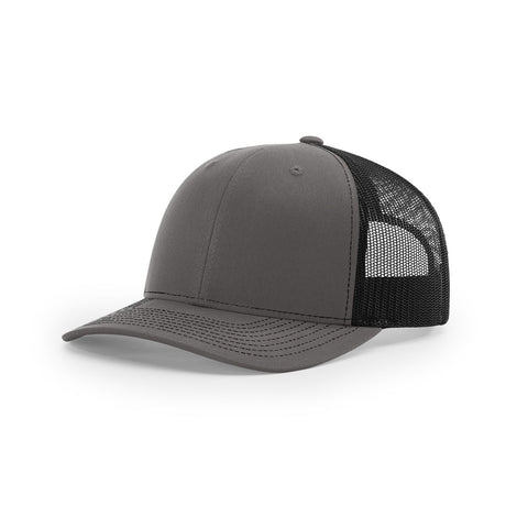 Black gray trucker cap on a white background