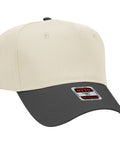 Two-tone natural and black cap on a white background