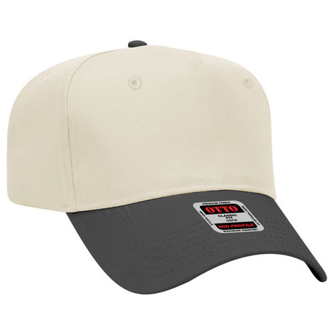 Two-tone natural and black cap on a white background