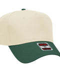Two-tone natural and dark green cap on a white background
