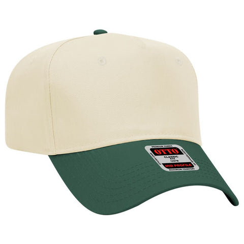 Two-tone natural and dark green cap on a white background