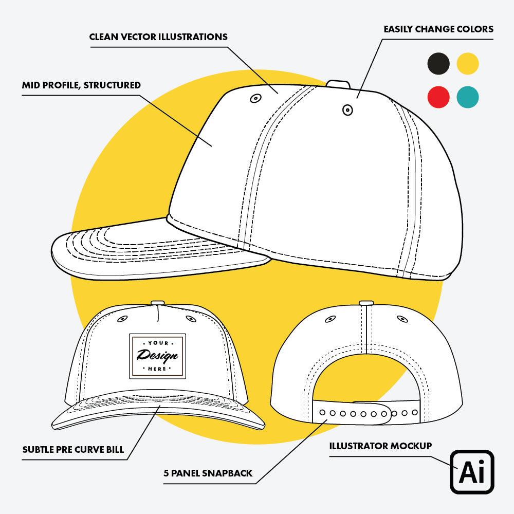 Custom Hat Template - 5 Panel Snapback - Tech Sheet, Digital Download ...