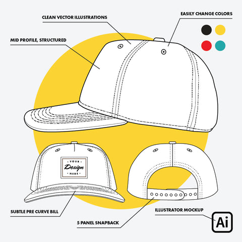 Download Custom Hat Template for 5 Panel Snapback