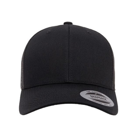 Black trucker cap on a white background