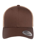 Brown and khaki trucker cap on a white background