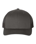 Charcoal and black trucker cap on a white background