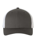 Charcoal and white trucker cap on a white background