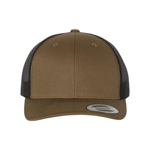 Brown and black trucker cap on a white background