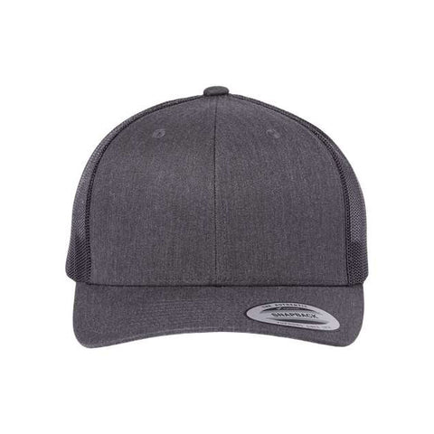 Dark gray heather trucker cap on a white background