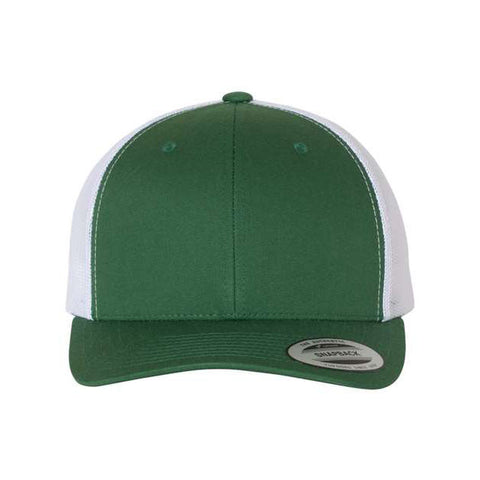 Dark green and white trucker cap on a white background