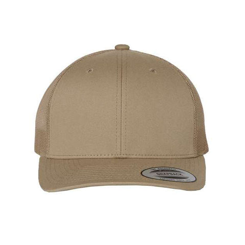 Khaki tan trucker cap on a white background