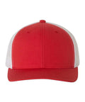 Red and white trucker cap on a white background