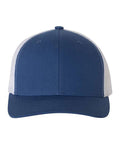 Royal blue and white trucker cap on a white background