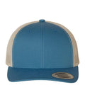 Blue and silver trucker cap on a white background