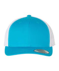 Turquoise and white trucker cap on a white background