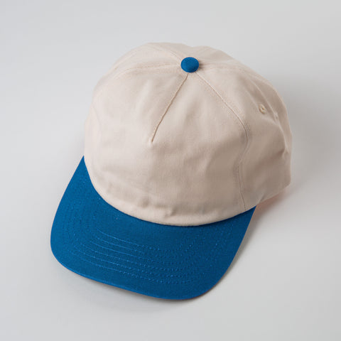 Vintage Style Hat Cerulean Blue and Natural - Natural and blue cap on a light gray background