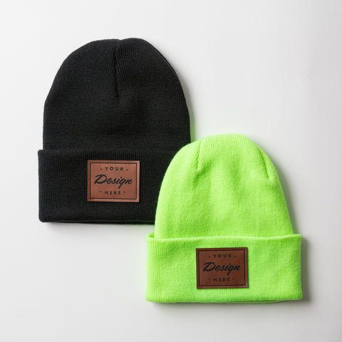 Custom Beanie with Leather Patch - Your Design Here Sample