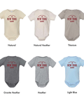 6 of the colors available for the custom baby onesie collegiate style
