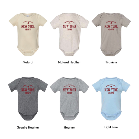 6 of the colors available for the custom baby onesie collegiate style