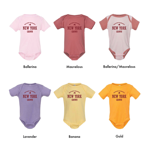 6 of the colors available for the custom baby onesie collegiate style